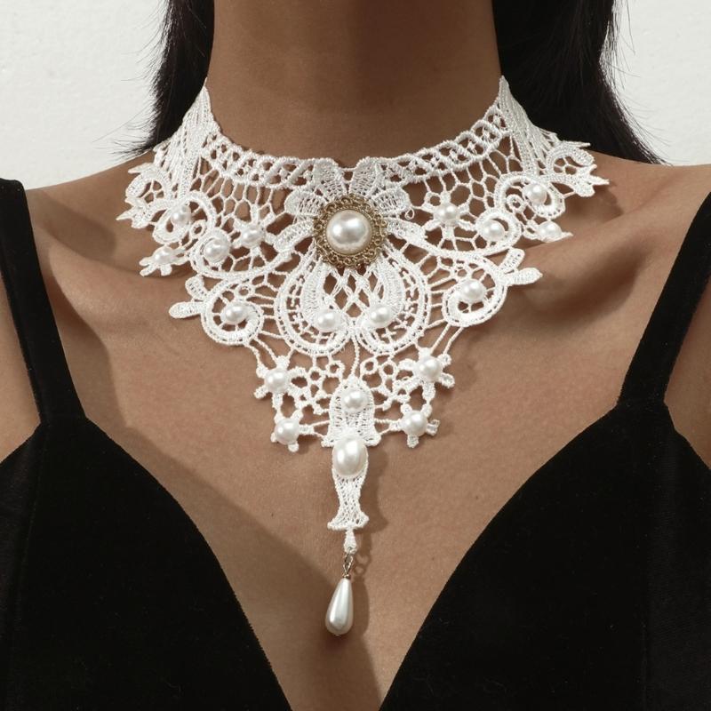 Crystal Choker Necklace - 652F Lace Choker Necklace Gothic Lace