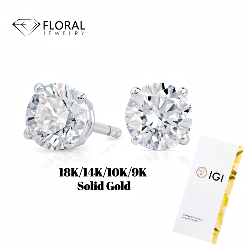 Diamond Stud Earrings - Lab Grown Diamond Round 14K gold