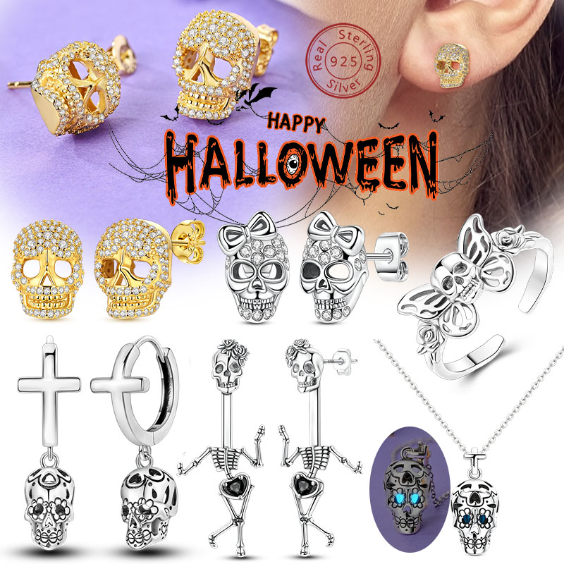 Gothic Skull Ring - Halloween Earrings Ring Necklace 925 Sterling
