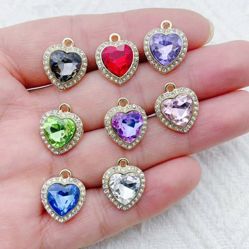 Jewelry & Watches Store - 10pcs heart-shaped inlaid colorful gemstone pendant,