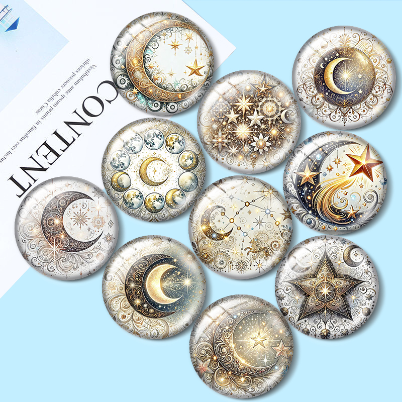 Moon Star Earrings - Mystic Star Moon 12/18/20/25mm glass cabochon
