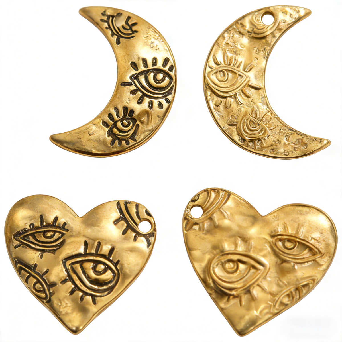 Moon Star Earrings - 3Pcs Gold Tone Stainless Steel Evil