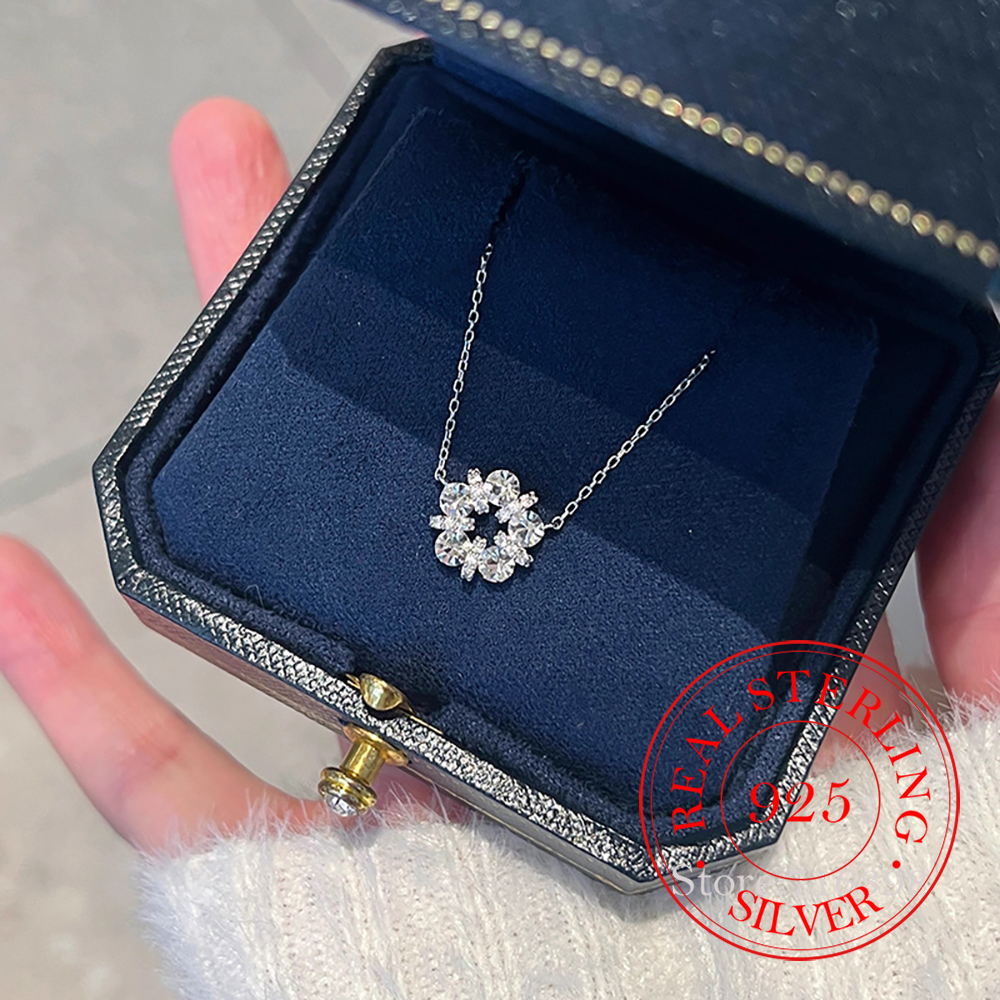 Crystal Choker Necklace - 925 Sterling Silver Exquisite Crystal Lucky