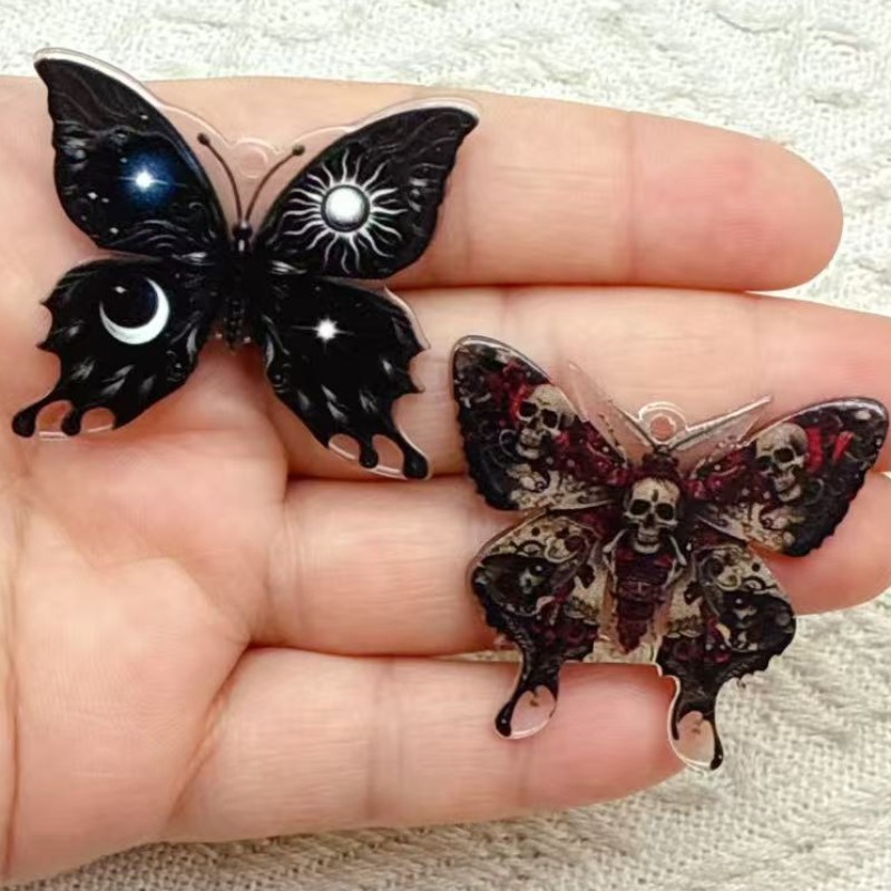 Moon Star Earrings - Gothic Dark Butterfly Acrylic Pendant Charm