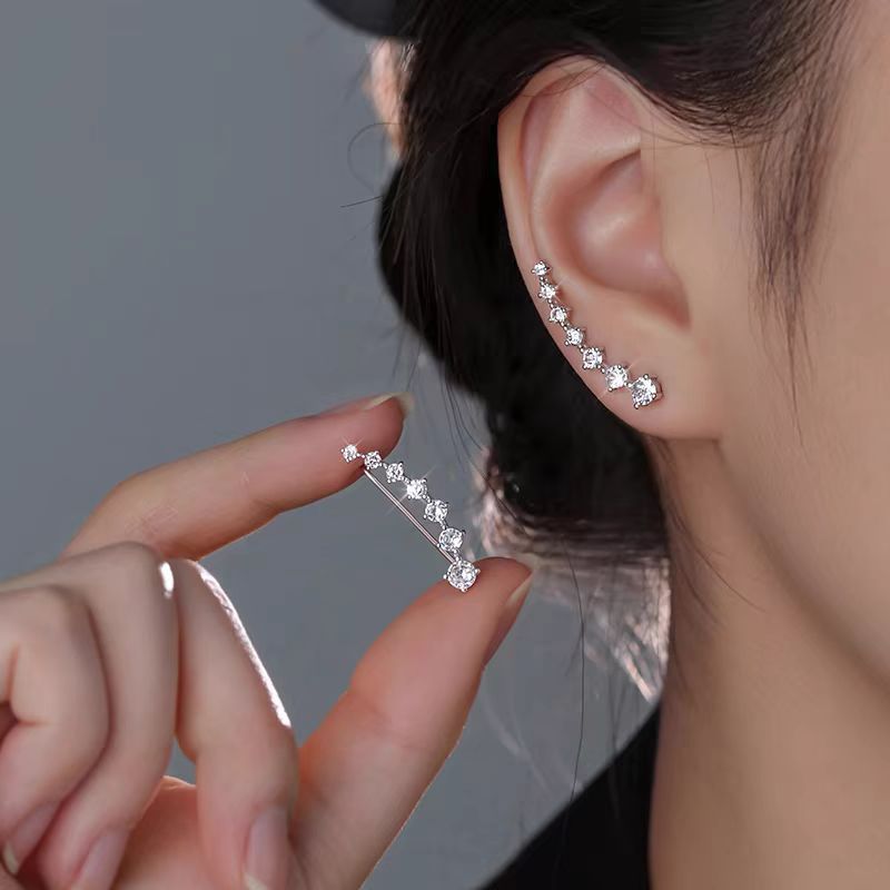 Diamond Stud Earrings - Super Sparkling Zircon Row Stud Earrings,