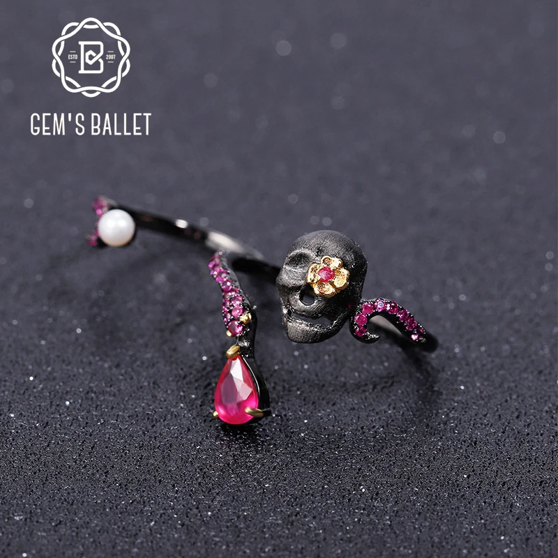 GEM'S BALLET Natural Ruby Gems - Gothic Skull Ring 리뷰 및 가격