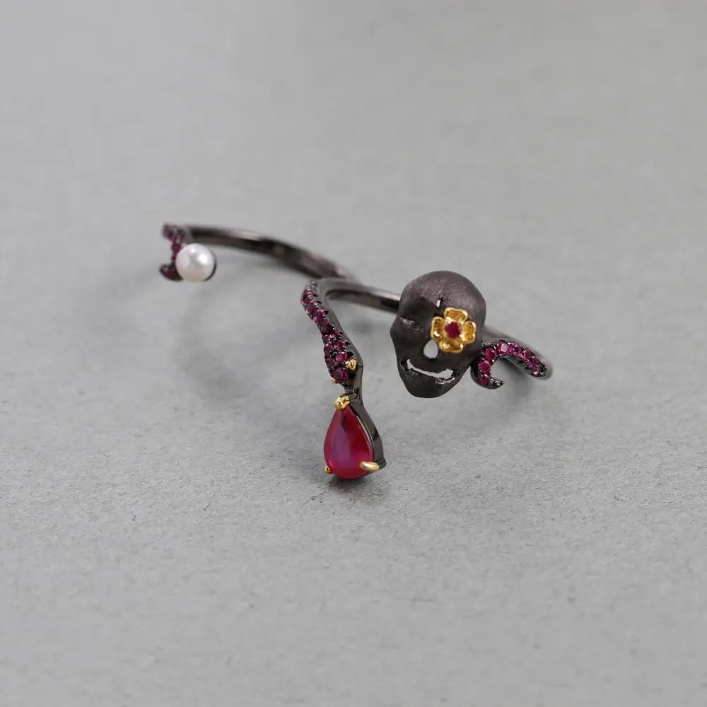 GEM'S BALLET Natural Ruby Gems - Gothic Skull Ring 리뷰 및 가격