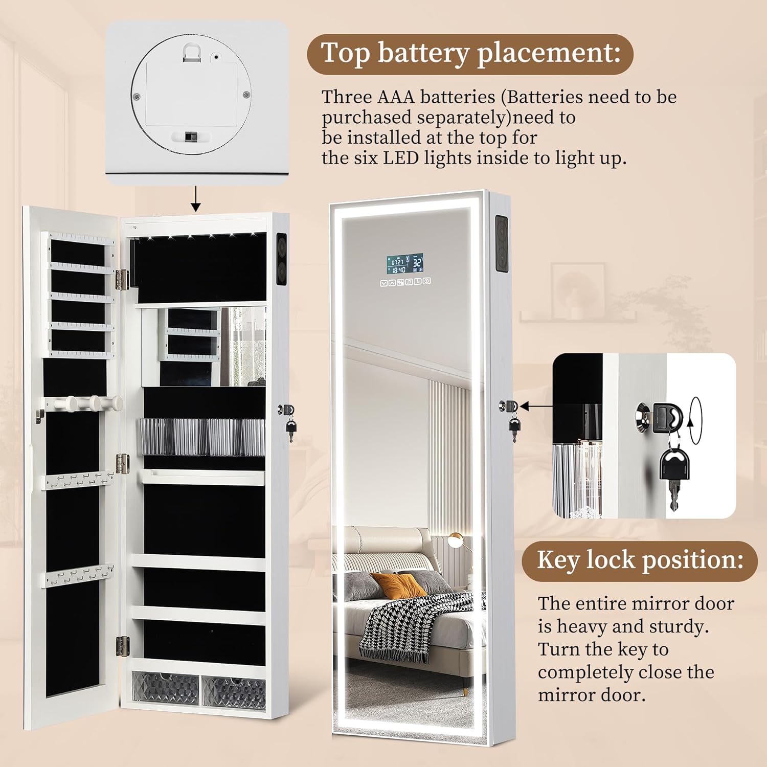 LED Mirror Jewelry Cabinet wit - Jewelry & Watches Store 리뷰 및 가격