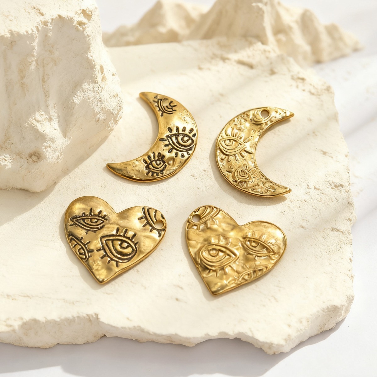 3Pcs Gold Tone Stainless Steel - Moon Star Earrings 리뷰 및 가격