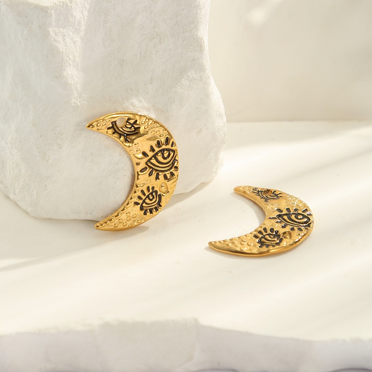 3Pcs Gold Tone Stainless Steel - Moon Star Earrings 리뷰 및 가격